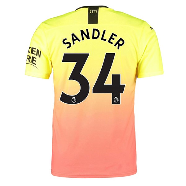 Camiseta Manchester City NO.34 Sandler Tercera equipación 2019-2020 Naranja